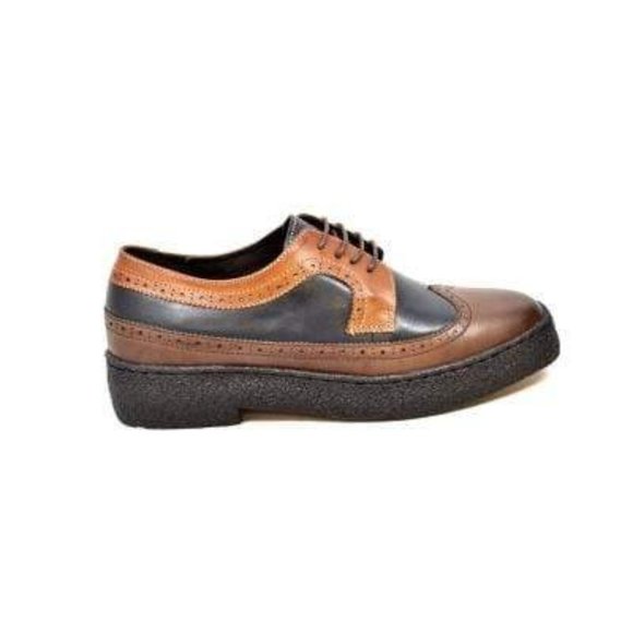 British Walkers Wingtip Men's 3 Tone Navy, Brown and Tan Leather Oxfords - Picture 6 of 8